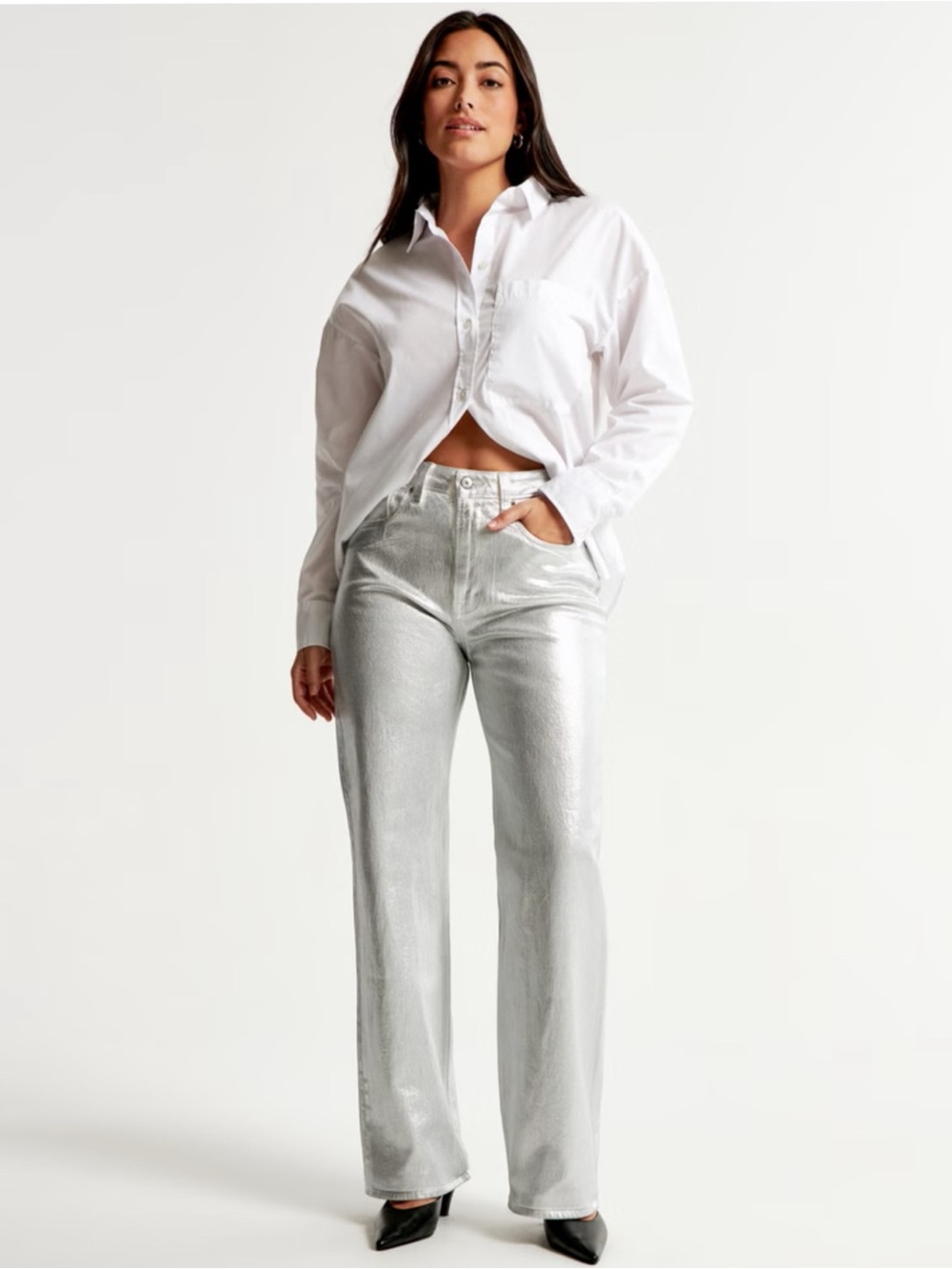 NWT β’ A&F Silver Metallic Jeans - Picture 11 of 12